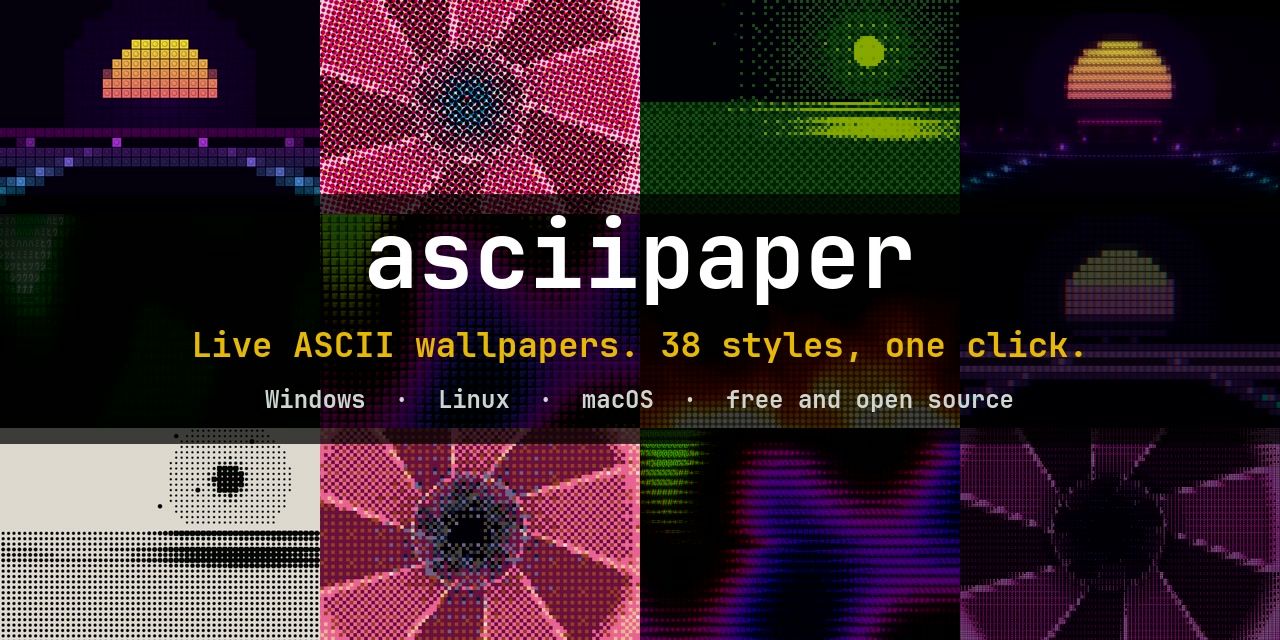 Twelve styles: LEGO, CMYK, Game Boy, CRT, Matrix code, voxel, LED, vaporwave, halftone, PICO-8, glitch and braille